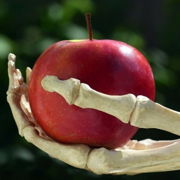 Apfel in Knochenhand / Pixabay Apfel in Knochenhand